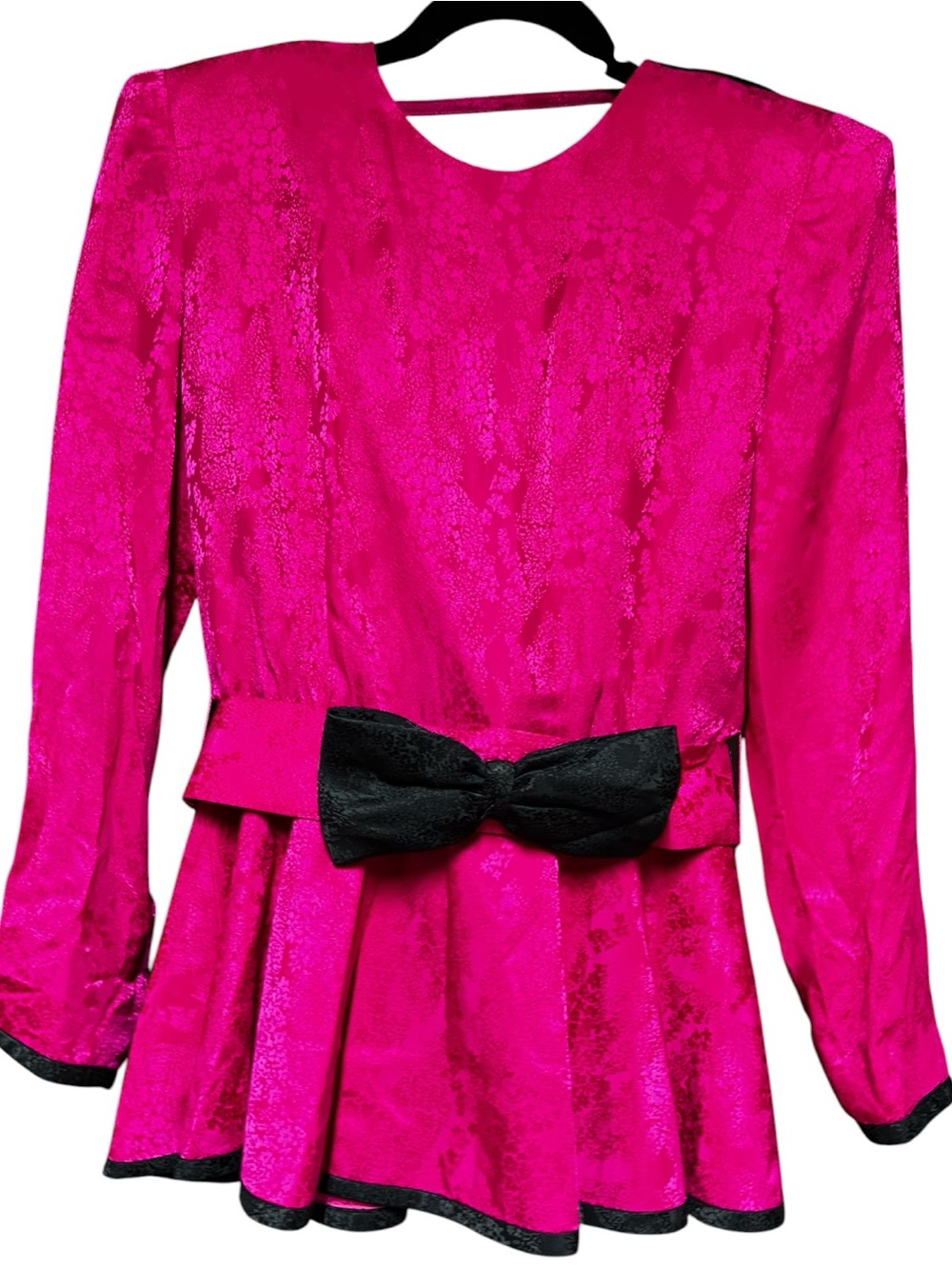 St. Gillian Silks Vintage Peplum Top Blouse Black Bow Belt Ruffles Sz 8